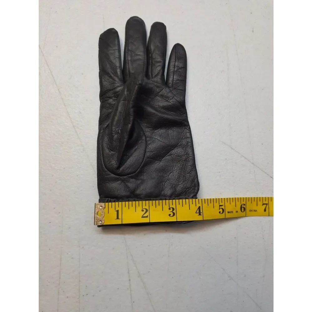 Banana Republic Gray Leather Driving Gloves With Ruffled Cuff Wool Lining